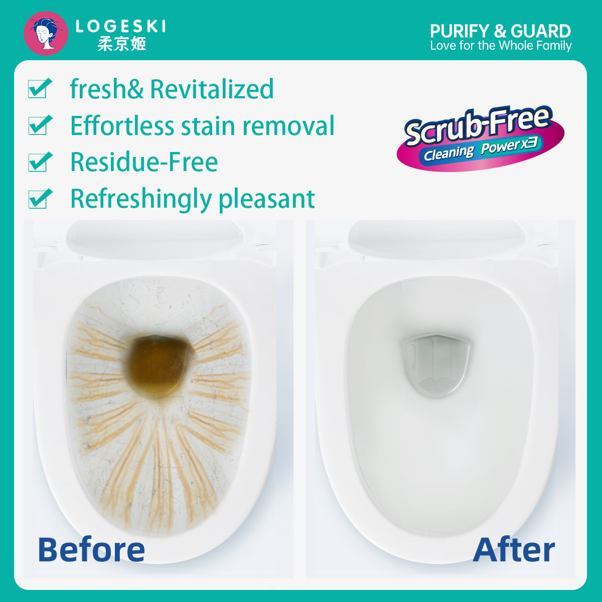 Logeski Toilet Bowl Cleaner - Highly Effective Scrub-Free Toilet Cleaner - Set of 3 Bottles