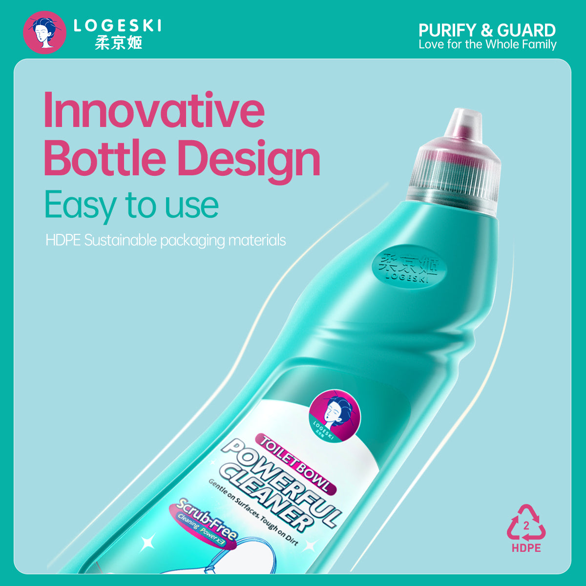 Logeski Toilet Bowl Cleaner - Highly Effective Scrub-Free Toilet Cleaner - Set of 3 Bottles