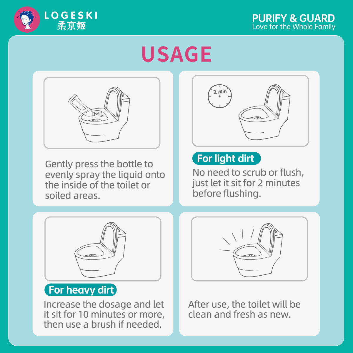Logeski Toilet Bowl Cleaner - Highly Effective Scrub-Free Toilet Cleaner - Set of 3 Bottles
