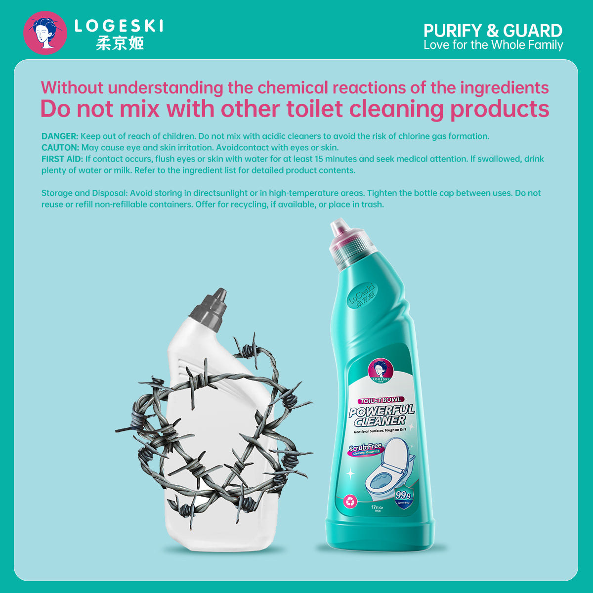 Logeski Toilet Bowl Cleaner - Highly Effective Scrub-Free Toilet Cleaner - Set of 3 Bottles