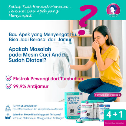 LOGESKI Bubuk Pembersih Tabung Mesin Cuci Tanpa Rendam, Menghilangkan Noda Membandel, Jamur dan Bau Apek, Membunuh 99,9% Kuman