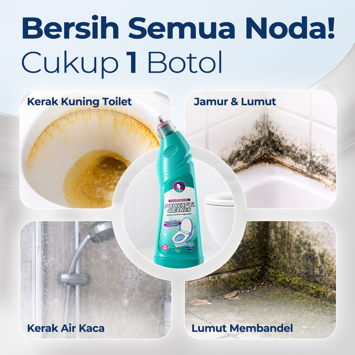 Logeski Pembersih Toilet Cleaner Kerak Membandel Tanpa Sikat Kuat 3 Botol 1500ml | 99,9% Anti Bakteri Ampuh Anti Bau Kamar Mandi