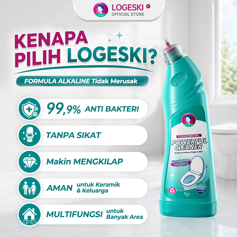 Logeski Pembersih Toilet Cleaner Kerak Membandel Tanpa Sikat Kuat 3 Botol 1500ml | 99,9% Anti Bakteri Ampuh Anti Bau Kamar Mandi