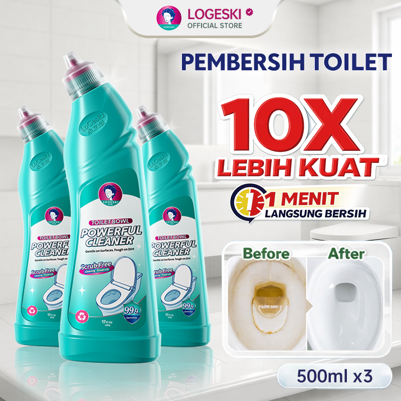 Logeski Pembersih Toilet Cleaner Kerak Membandel Tanpa Sikat Kuat 3 Botol 1500ml | 99,9% Anti Bakteri Ampuh Anti Bau Kamar Mandi