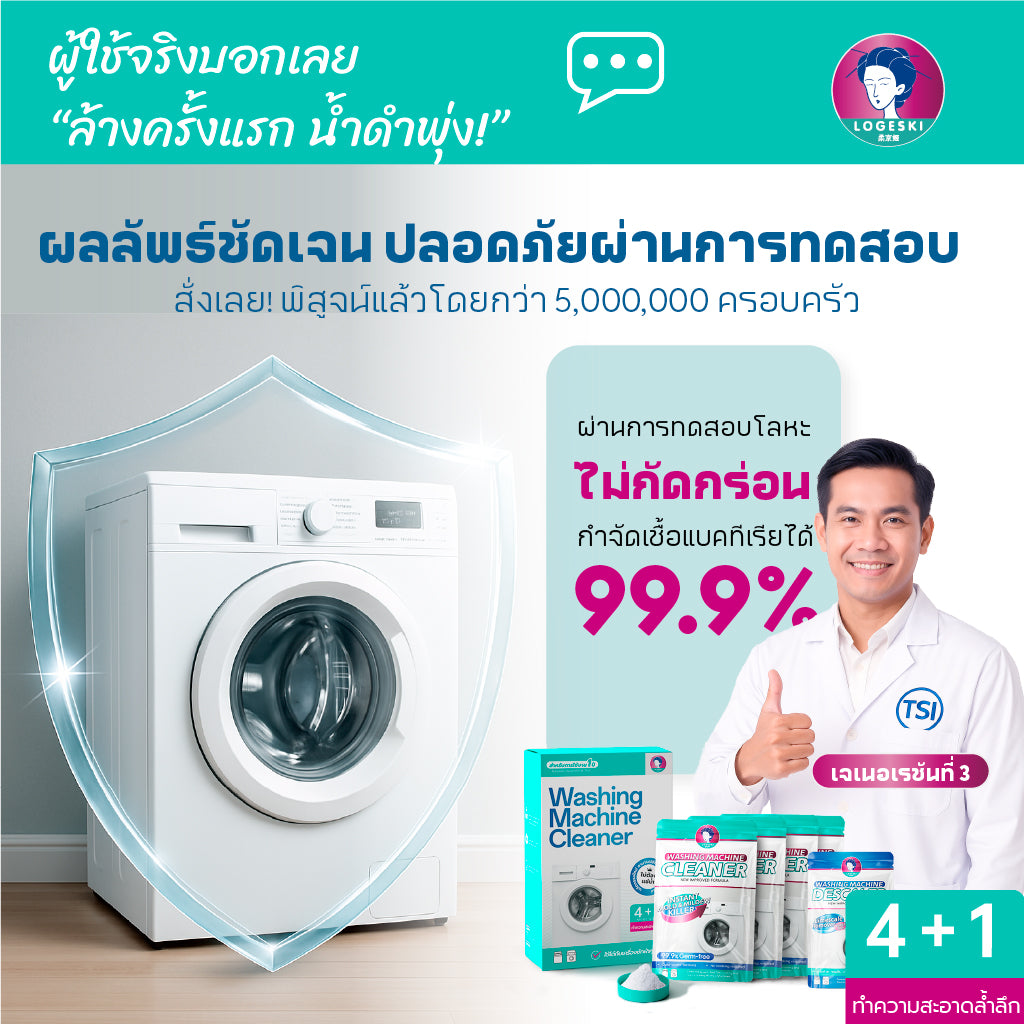 LOGESKI น้ำยาล้างเครื่องซักผ้า ขจัดเชื้อรา คราบตะกรัน คราบฝังแน่น ไม่ต้องแช่ ลดกลิ่นอับทันที