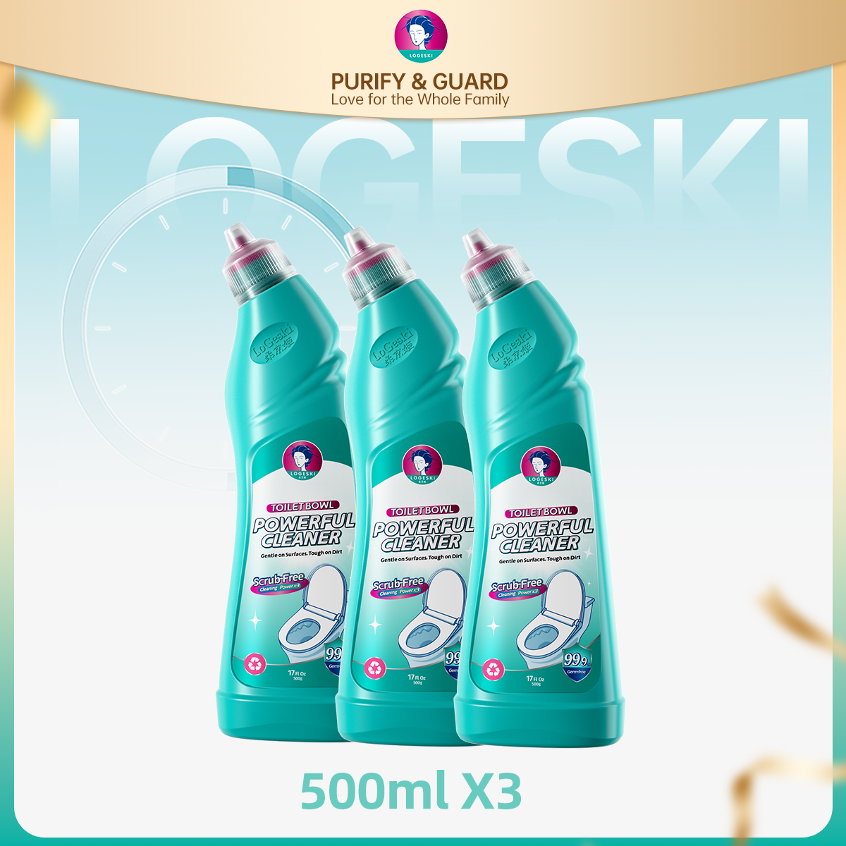 Logeski Pembersih Toilet Tanpa Sikat – Penghilang Kerak & Bau, 500 ml / 3 Botol